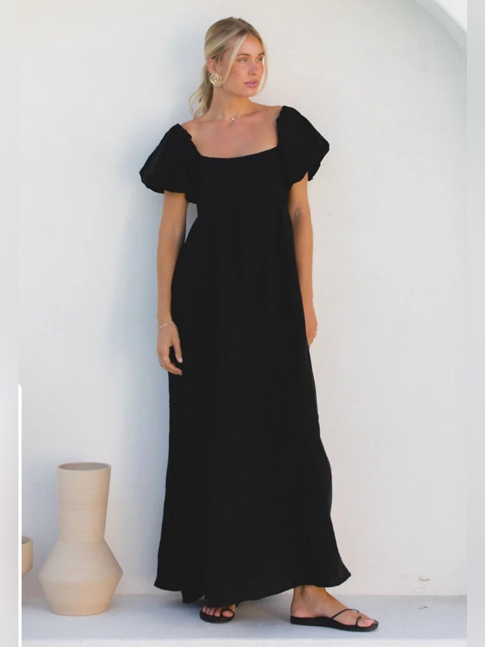 SOLAI French Riviera Black Linen Dress  XS